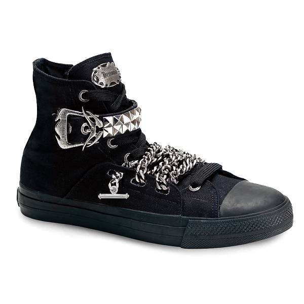 Demonia Women's Deviant-110 High Top Sneakers - Black Canvas D7163-40US Clearance